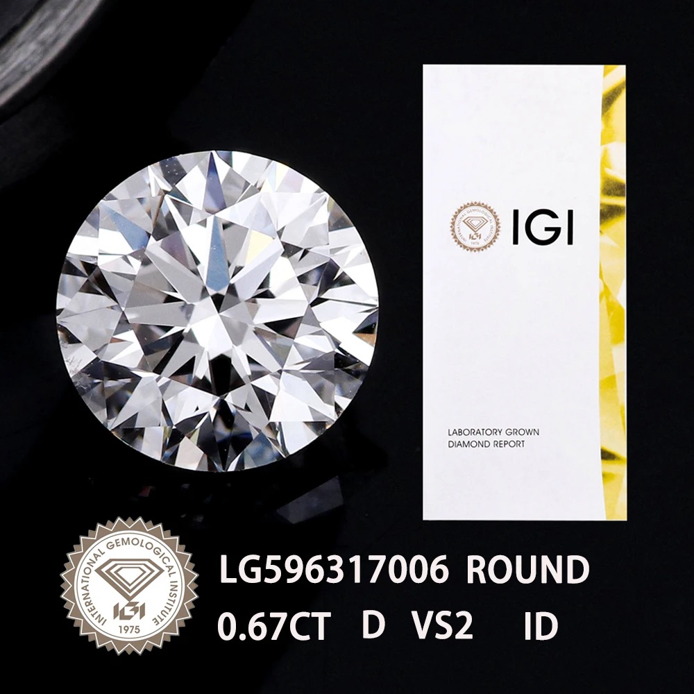 VltClarity IGI-Diamants cultivés en laboratoire, diamants CVD HPHT adt pour bijoux en diamant personnalisés, coupe ronde 0.67 CT, document D, ignorez