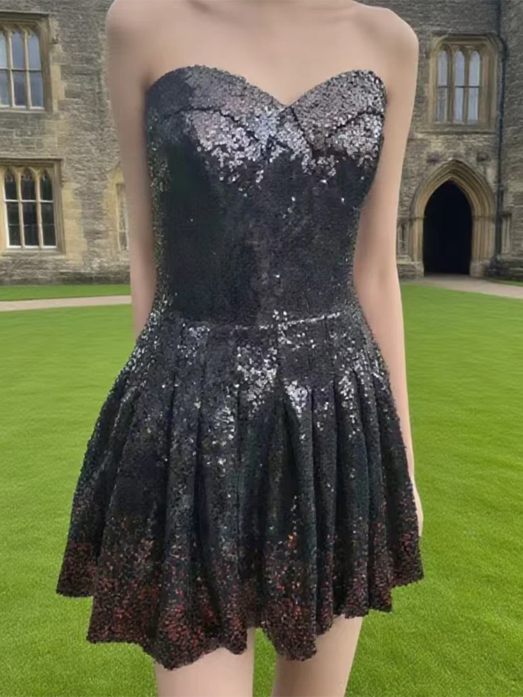 

Sexy Sequined Sweetheart Beading Sleeveless Mini Formal Evening Dresses Birthday Party Prom Gowns Customized