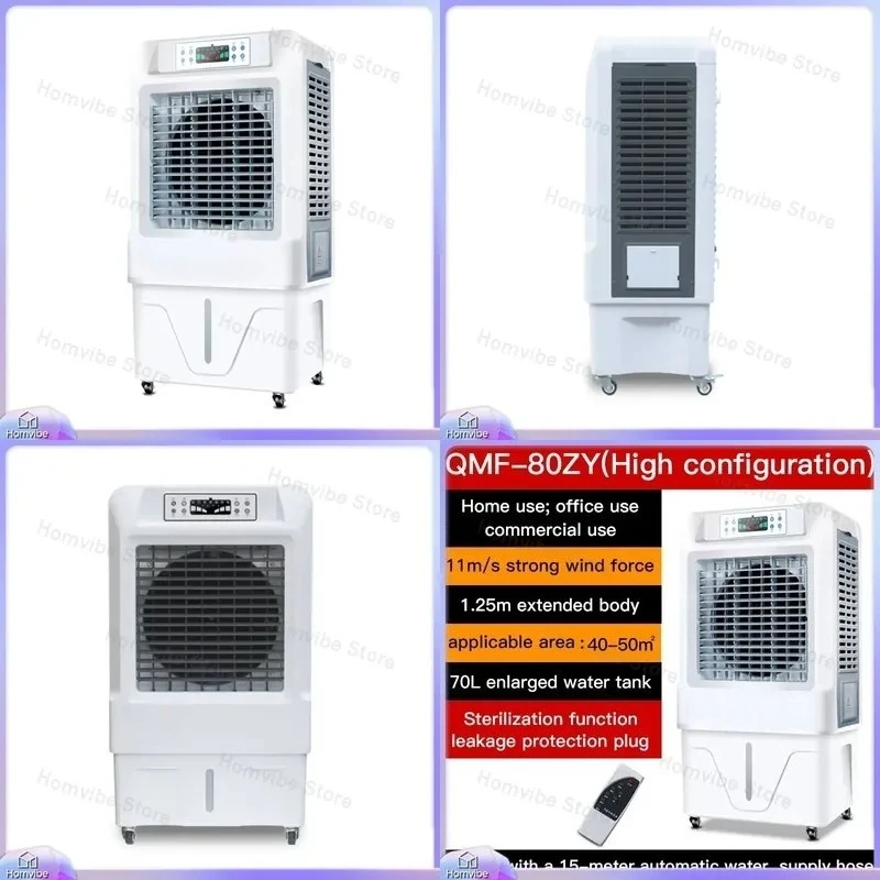 Portable Evaporative Air Cooler with 70L Water Tank Remote Control Motor Pump for Home Office Indoor Use Energy Efficient
