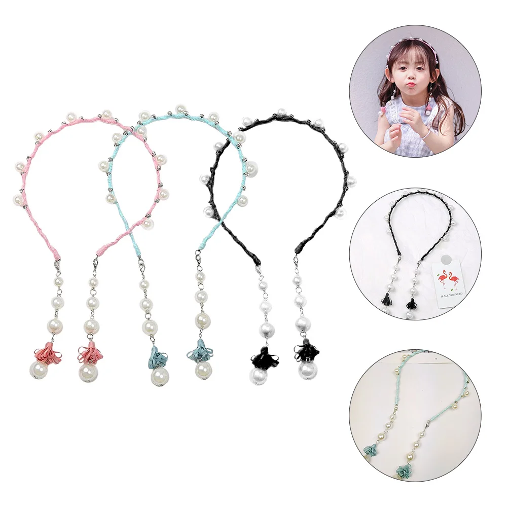 

3pcs Kids Pearls Tassel Headband Hairband Elegant Lightweight Hair Accessory Girls Fashion Pearl Headdress Jewelry