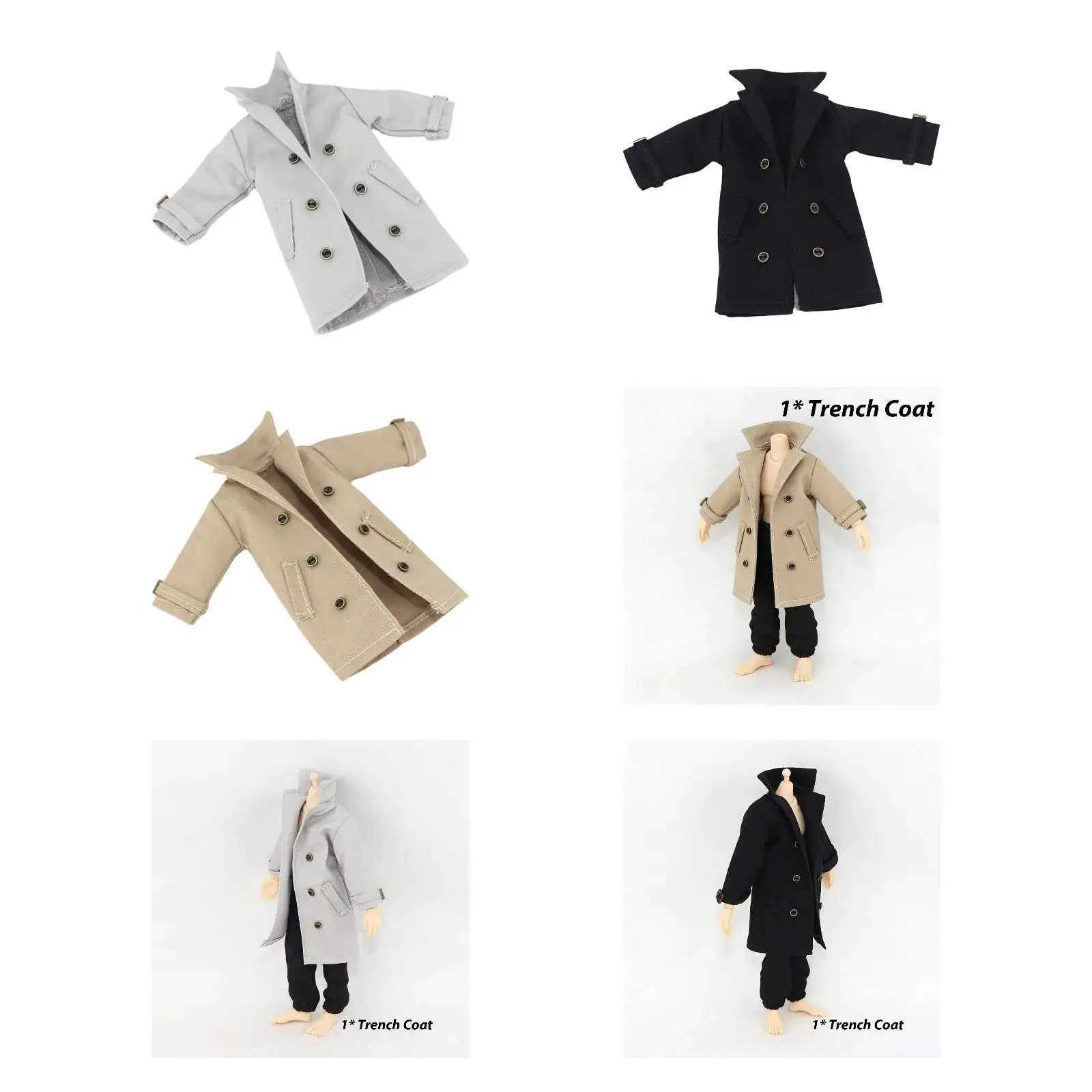 

1/12 Scale Man Action Figure Clothes,Stylish Action Figure Body Accessories,Windbreaker Long Jacket Trench Coat for 6in Male DIY