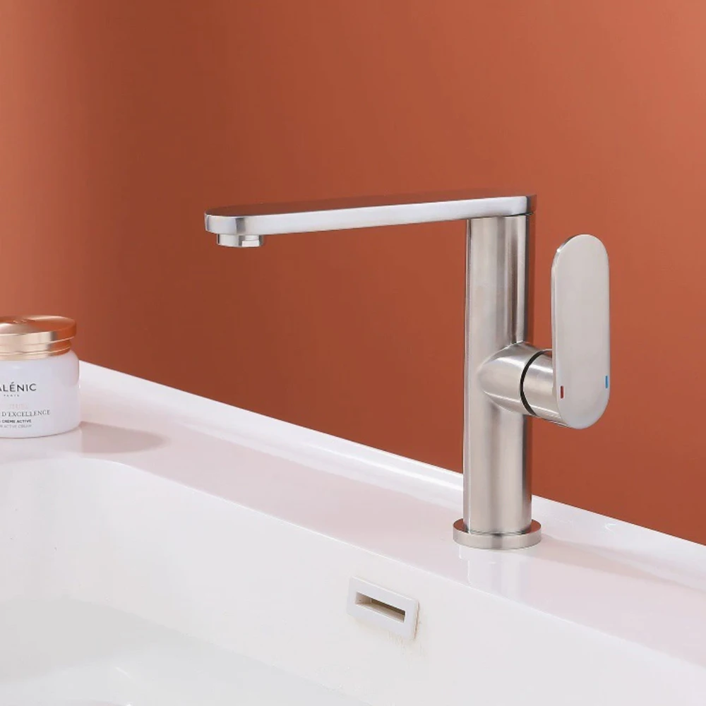 

360 Rotation 304 Stainless Steel Bathroom Basin Faucet ,Mixer Cold & Hot Water Including 60 Cm Hoses 2 Pcs ,Ceremic Valve Core