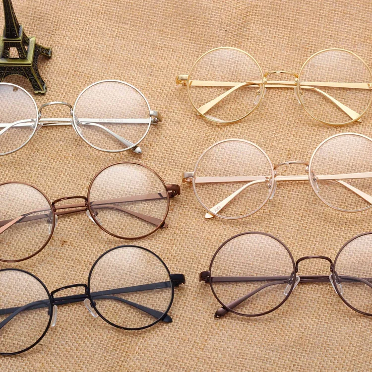 Classic Round Glasses Retro Circle Eyeglasses Clear Lens Metal Frame Accessories Cosplay Anime Glasses Flat Retro Art Glasses