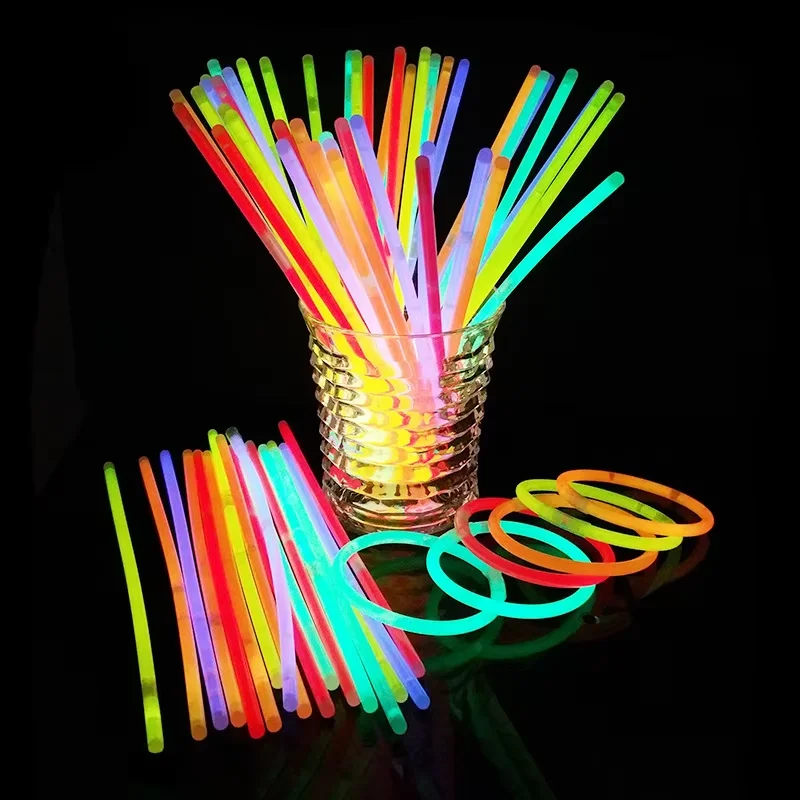 100 Bastões Luminosos para Acampamento, Colares e Pulseiras Fluorescentes para Festas Neon, Aniversários, Halloween e Casamentos