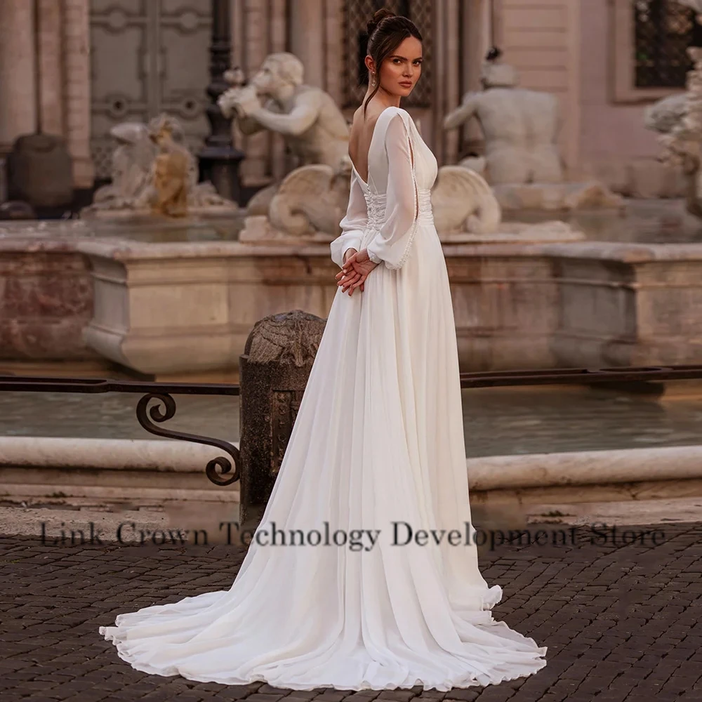 Charming V Neck Wedding Dresses for Ladies Elegant A Line Bridal Gowns Exquisite Full Sleeve Vestidos De Novia 2025 Summer New
