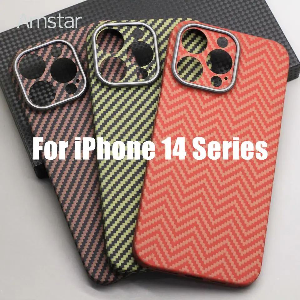 Amstar Carbon Fiber Multicolor Phone Case for iPhone 14 Pro Max Ultra-thin Aramid Fiber Lens Protection Cover for iPhone 14 Plus