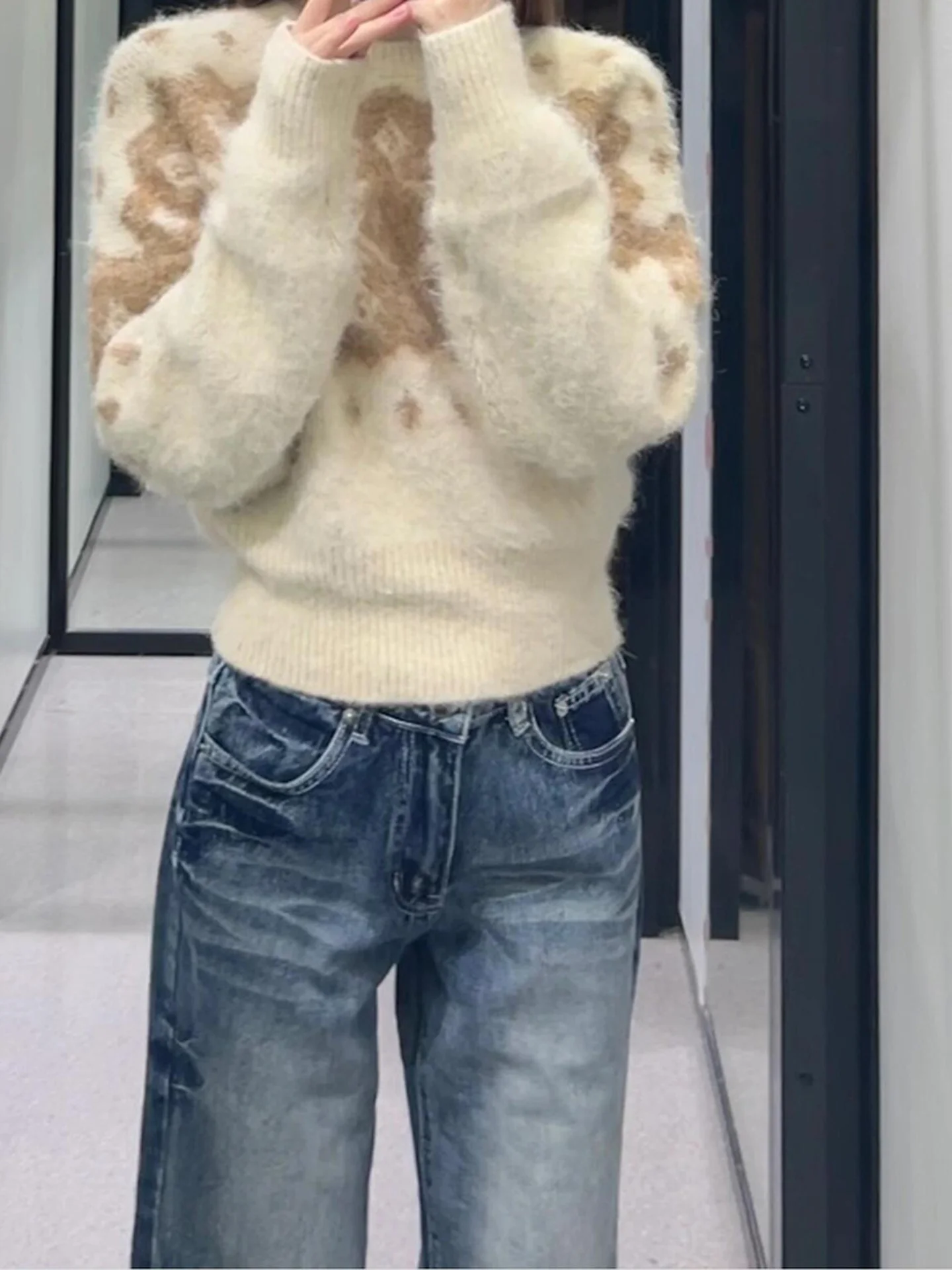 Cintura alta sino bot denim jeans feminino outono inverno thiened retro waed design sentido americano sle solto ajuste jeans