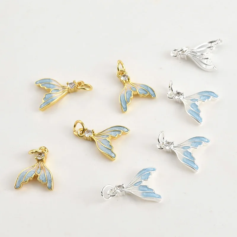 18k Gold Sea Blue Gradual Change Fishtail Pendant DIY Handmade Bracelet Necklace Earrings Accessories Material