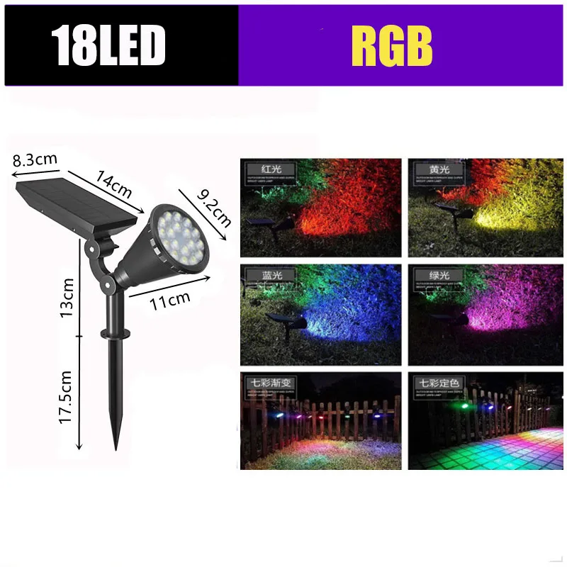 Lámpara alimentada por energía Solar, foco ajustable en el suelo, IP65, impermeable, jardín, pared de paisaje, iluminación exterior, 7/18led