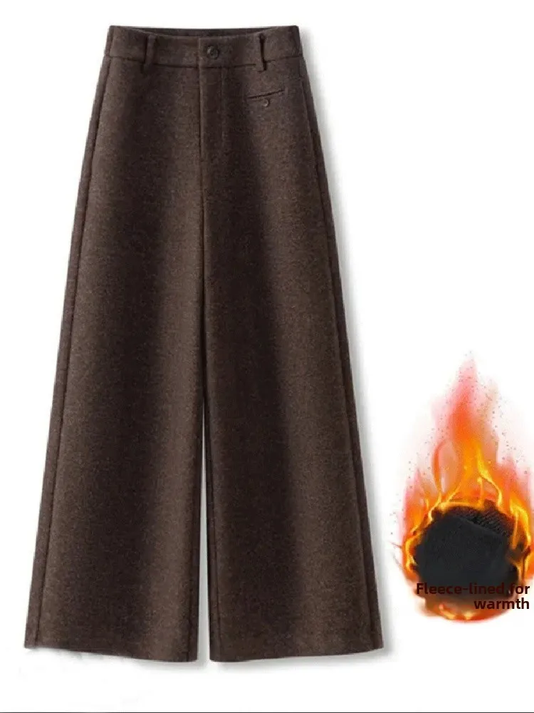 Pantalones de pierna ancha de nueve piezas de Color café de gama alta, pantalones de bota rectos sueltos para mujer, pantalones de tubo rectos de cintura alta para ir al trabajo