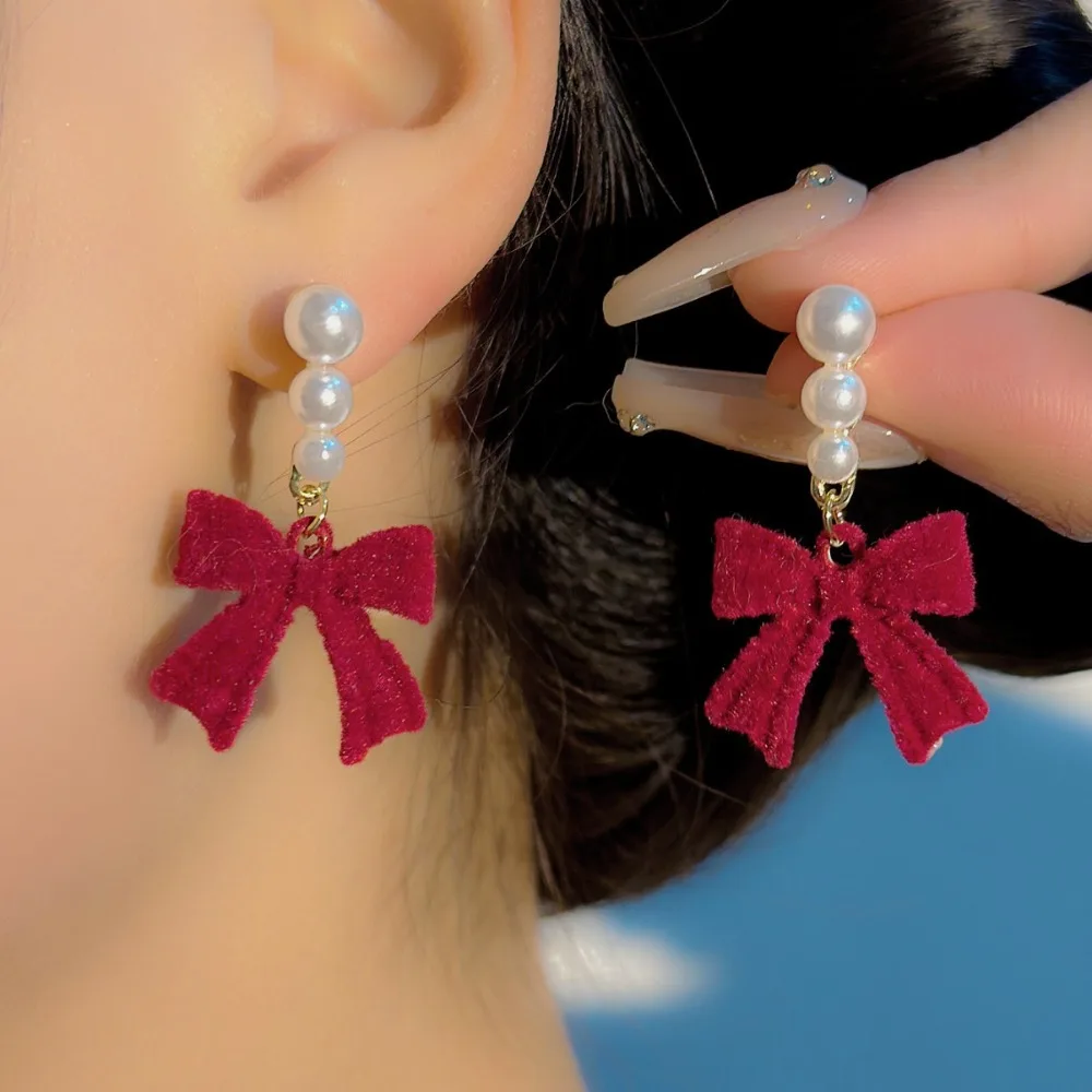 أقراط لؤلؤ تقليد للنساء ، عقدة حلوة ، أنيقة ، حمراء ، سوداء ، إكسسوارات أذن ، مجوهرات أنيقة ، هدية رائعة ، فتيات #3