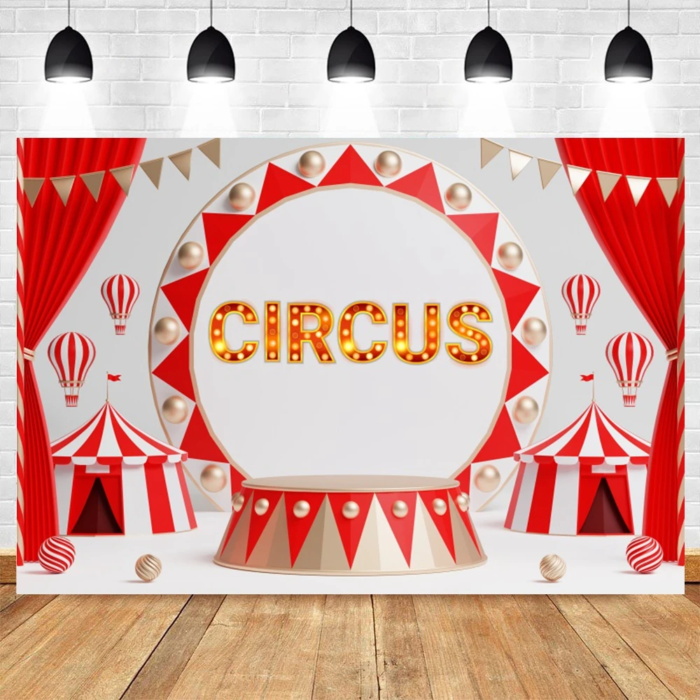 خلفية موضوع السيرك للتصوير الفوتوغرافي لحفلة عيد ميلاد الطفل، خيمة حمراء، عجلة فيريس، ديكور خلفية صورة كرنفال السيرك #3