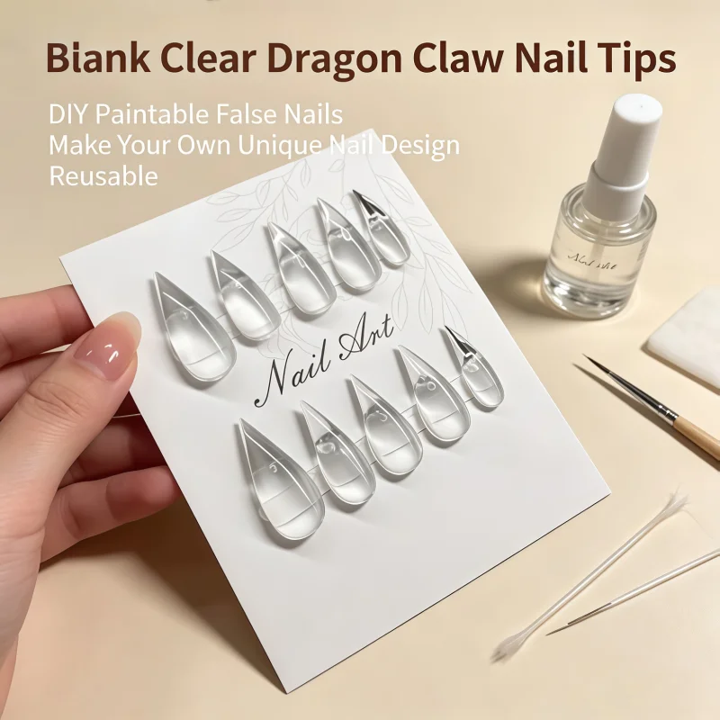 10PCS Transparent manicure long-length transparent fake nails tips suitable for DIY manicures at home and customizing manicures