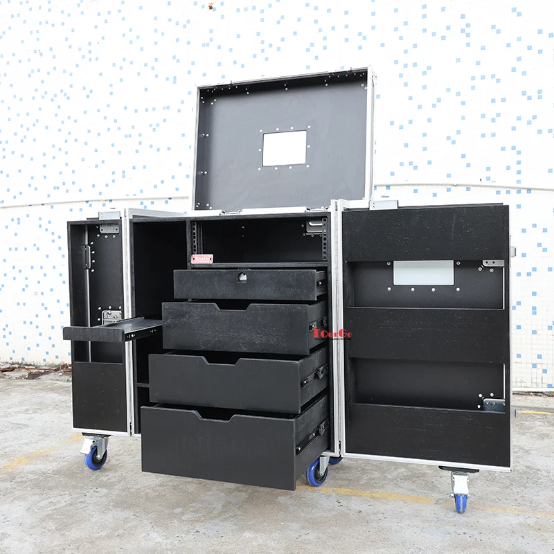 Customized Black 5 Drawer Backline Tool Flight case With 3u Rack Space and Power Socket