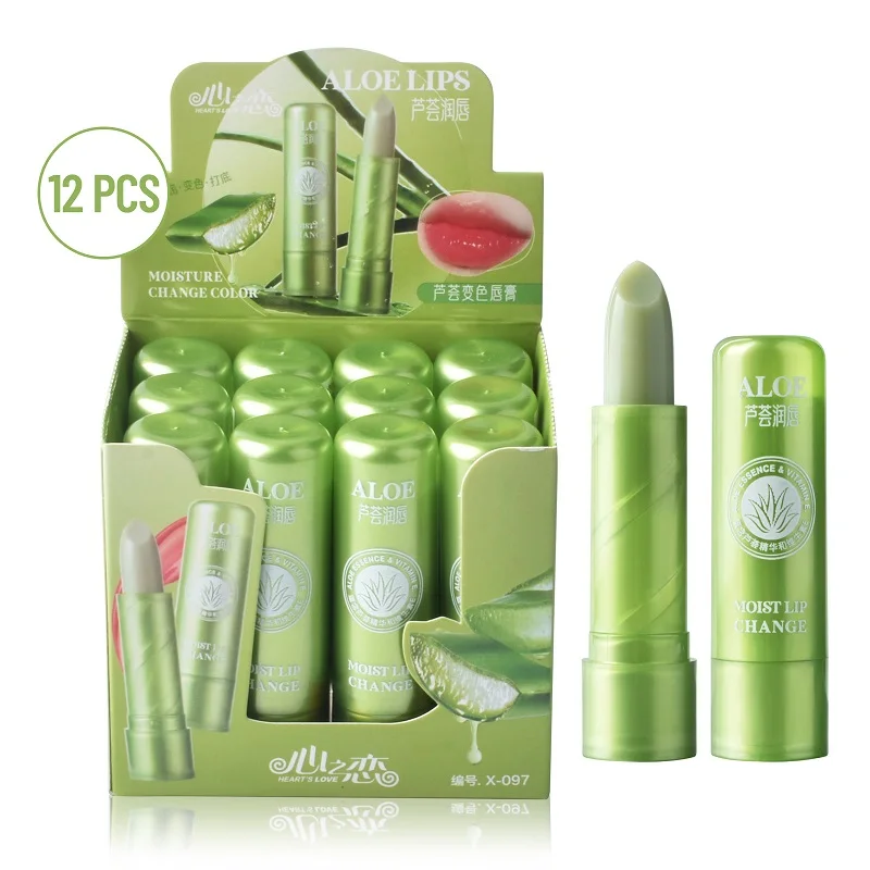 12Pcs/Lot Aloe Vera Moisturizing Lip Balm Color Changing Lipstick Long Lasting Nutritious Lip Tinted Lips Care Wholesale