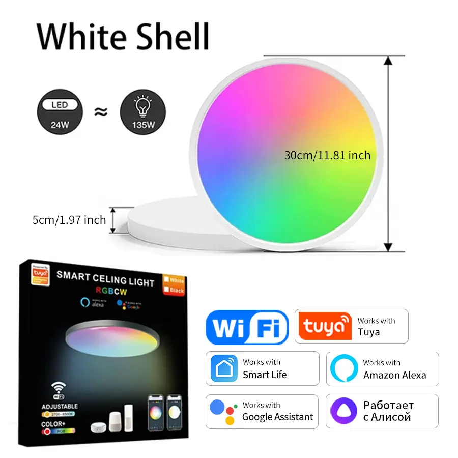 Tuya Smart WiFi Ceiling Light 24W 220V RGB Circular Ambient Lamp APP Control Work With Alexa Google Home For Bedroom Home Decor image 3