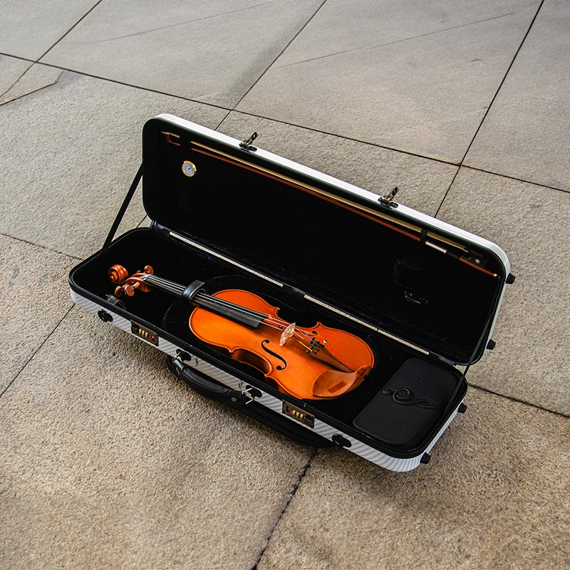 CHRISTINA Violin Case Rectangular White Stripes with Music Bag Combination Lock 4/4 Size Lightweight Composite Material BV01BW