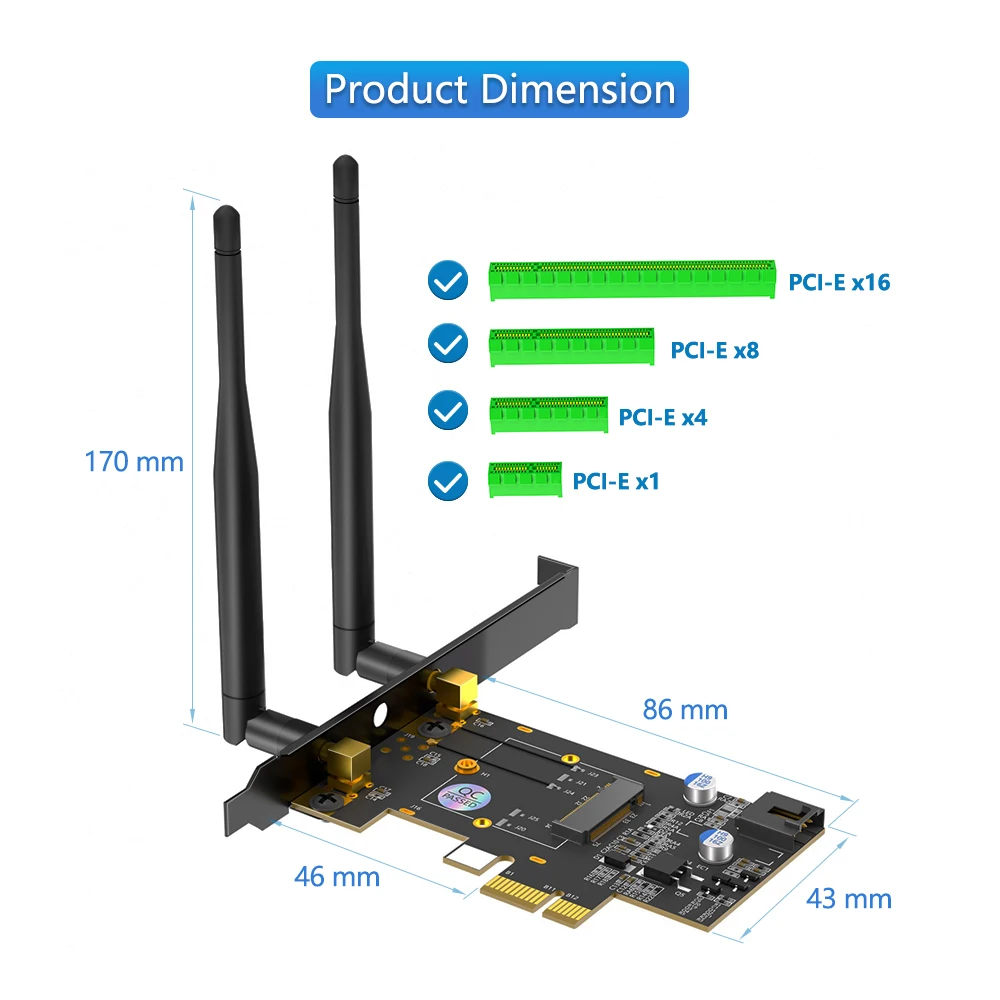 

Адаптер M.2 Key A на PCIe X1 для настольных ПК, поддерживает Windows 7/10/11, карта расширения с радиатором охлаждения, поддерживает модули M.2 A+E Key