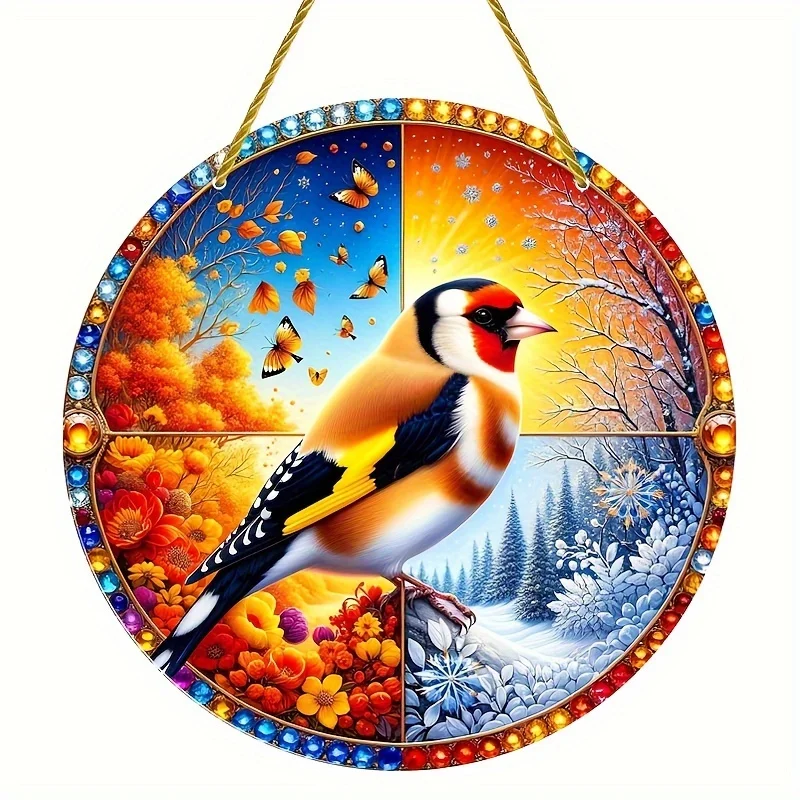 Seasonal Fusion European Goldfinch Light Absorber, Fashion Bird Themed Plaque, Versatile Ornament for Windows, Porches, Walls