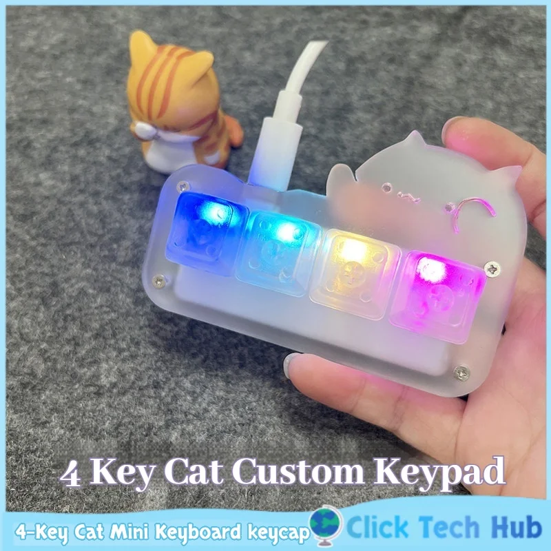4-Key Cat Mini Keyboard With Wired Custom Macro Recording Crystal Switch Rgb White Mechanical Office Gaming Keyboard Keycaps