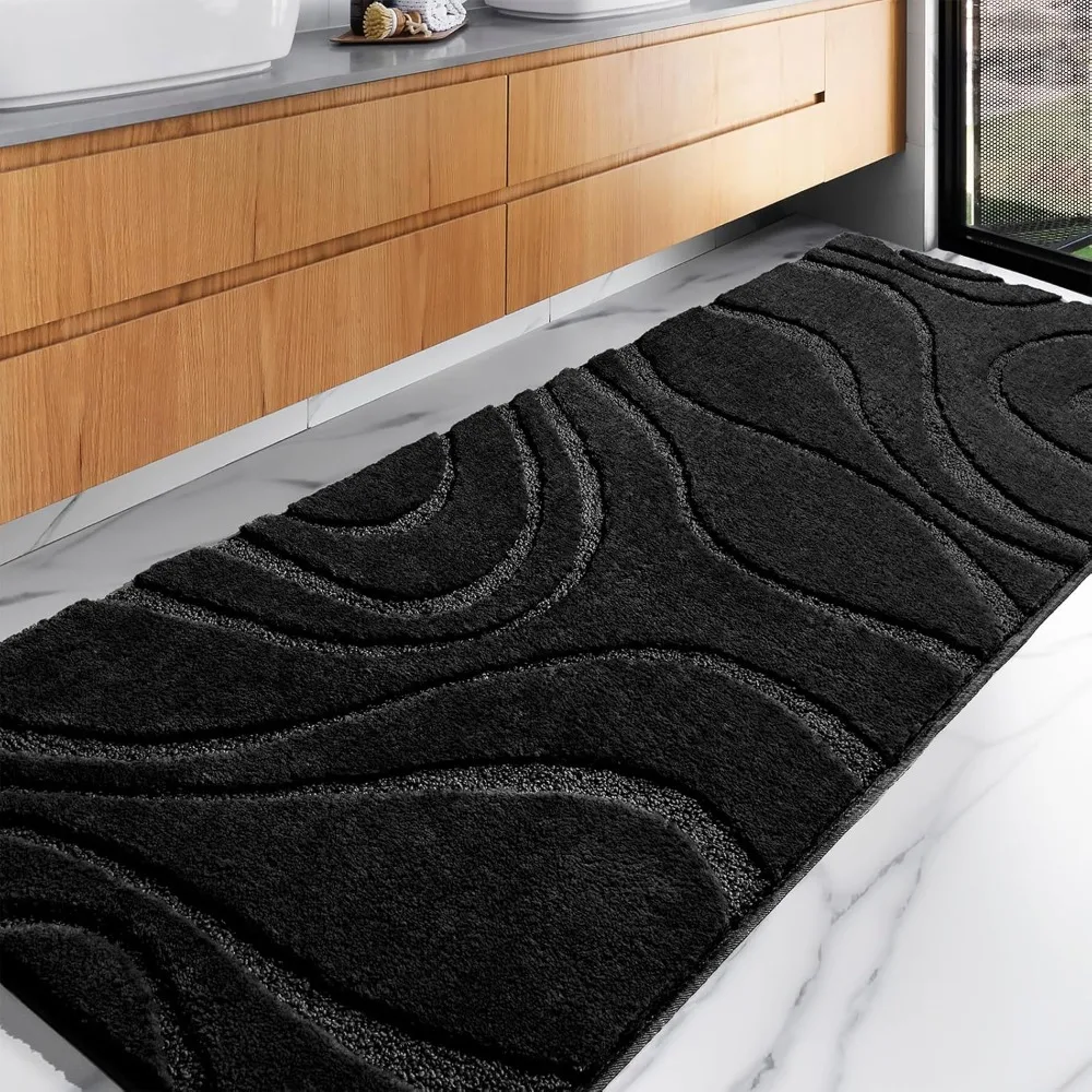 

Bathroom Rugs 24 x 72 Inch,Extra Long Bathroom Rug Non-Slip,Machine Washable Bath Mats Rug,Cream Black Soft Carpets