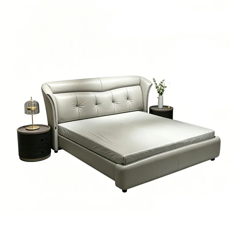 Italian light luxury leather, master bedroom double 1.8-meter bed, soft bag wedding bed
