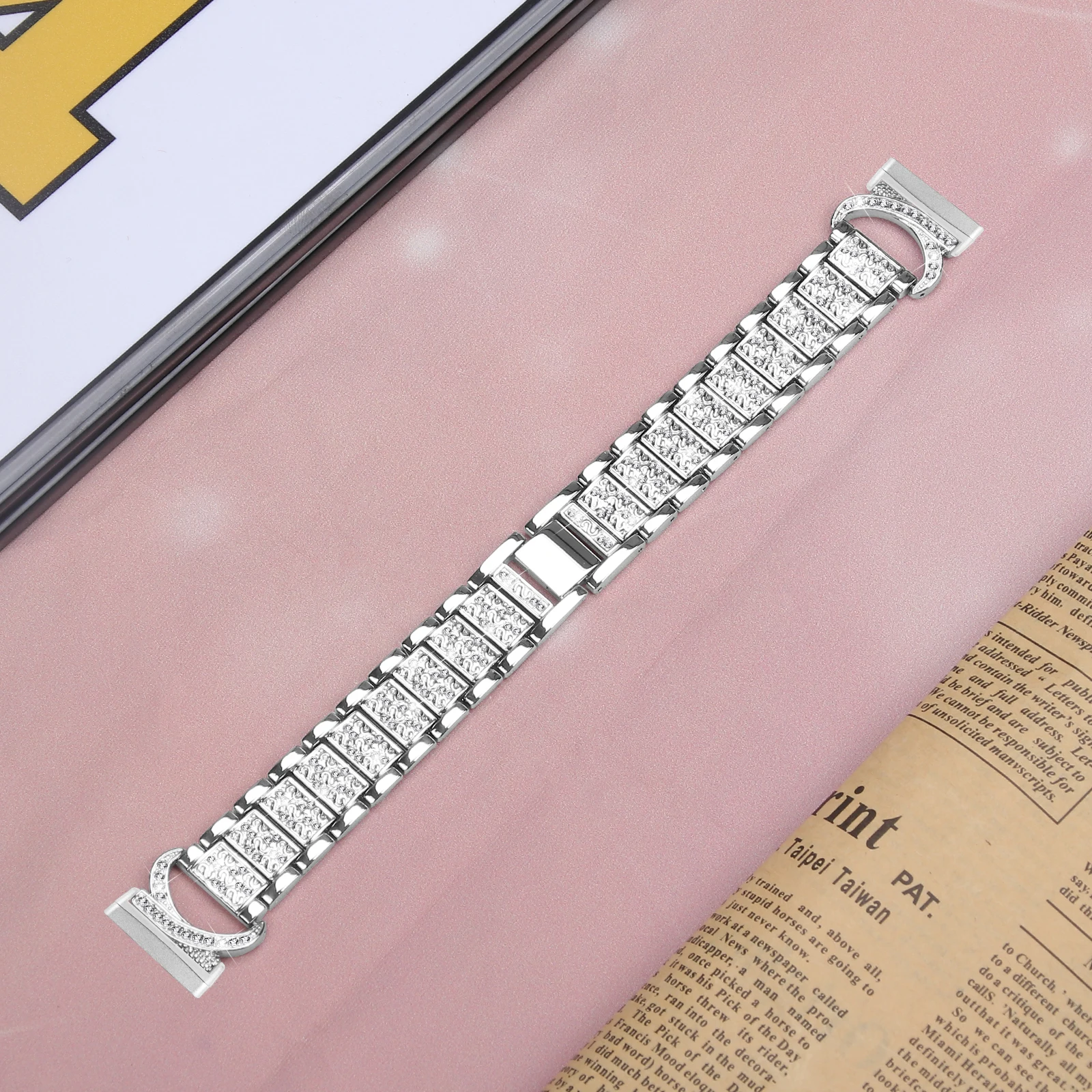 For fitbit versa 4 versa 3 smart watch Strap Stainless Steel Diamond Three-Beads Metal watchband for fitbit sense / sense 2