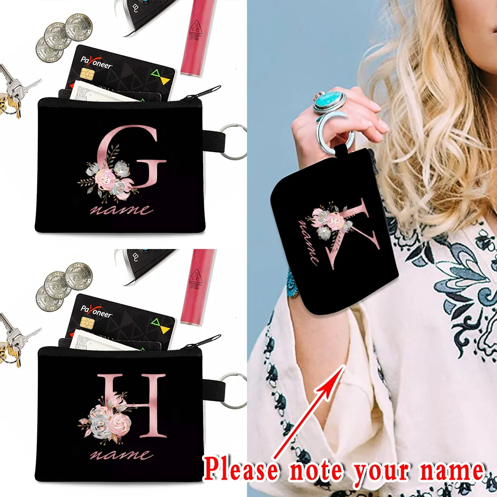 Customize Any Name Women Short Wallet Fashion Pink Letter Mini Key Case Ladies Card Bag Coin Purse Female Zipper Mini Clutch Bag