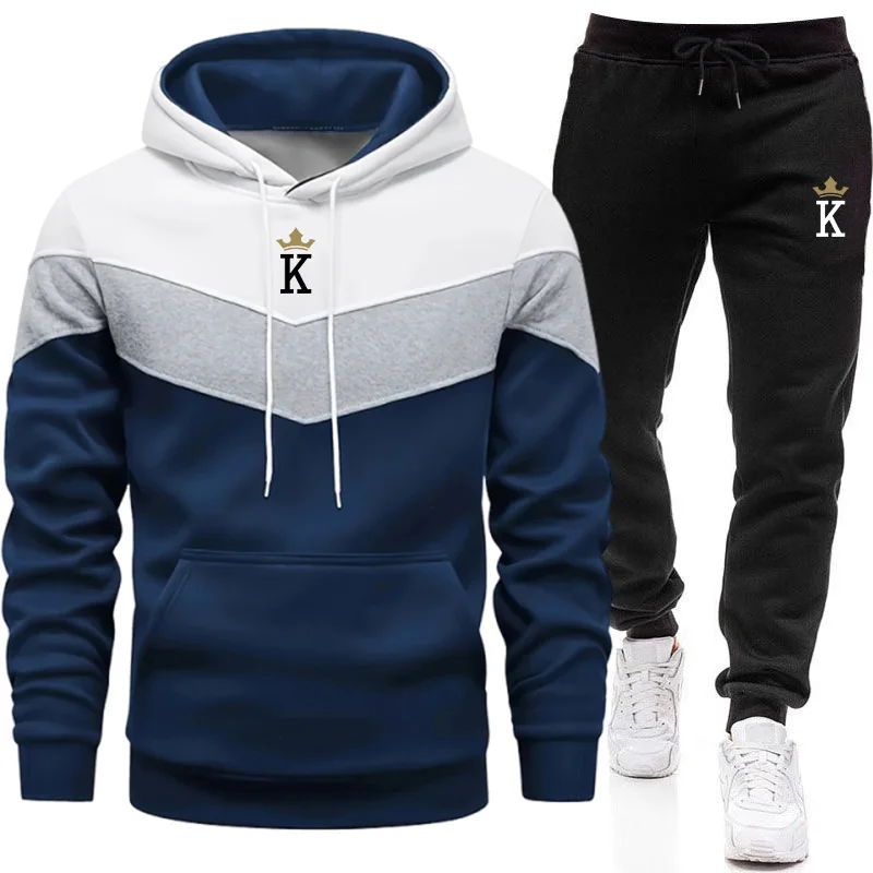 

2025 Fall/winter New in Men's Tracksuit King Print Hoodie + Pants Urban Casual Fashion Sportswear Male Fashion Sweatshirt Outfit