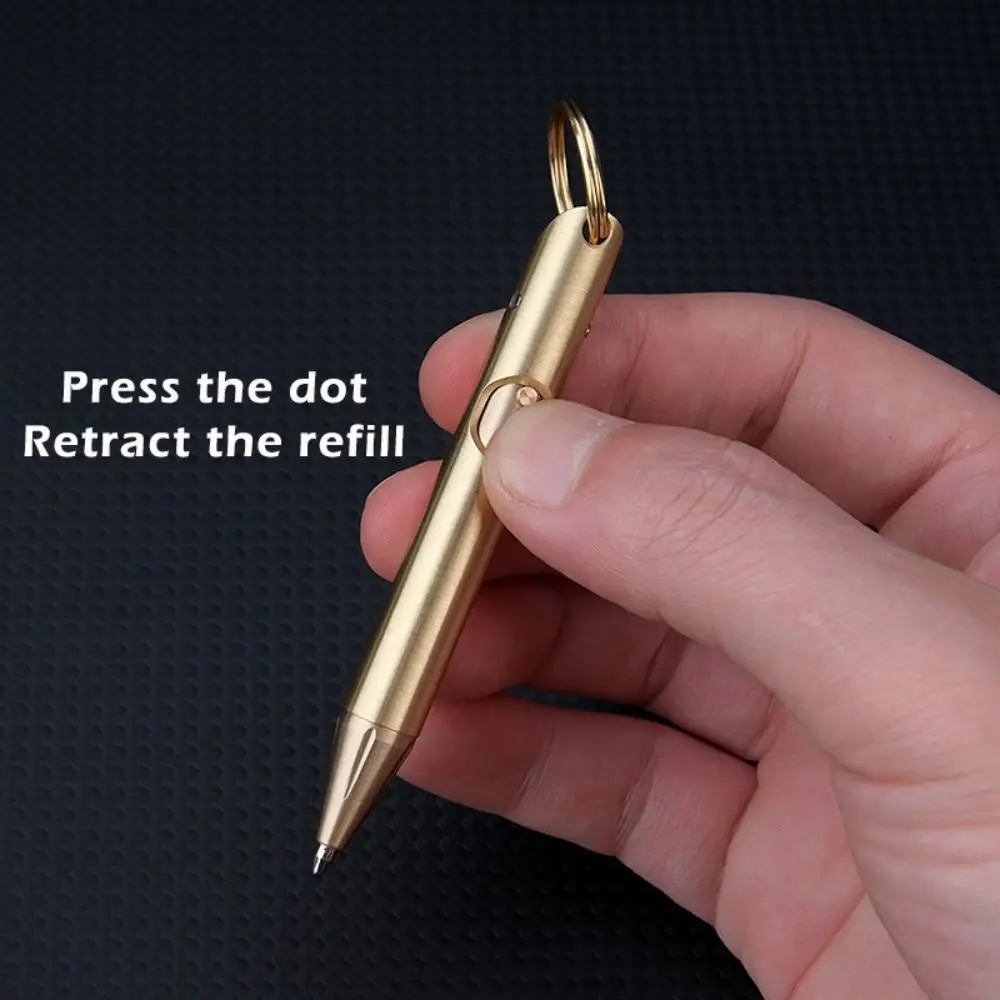

Durable Brass Mini Ballpoint Pen with Keychain Portable Gel Pen Pocket Pen School Office