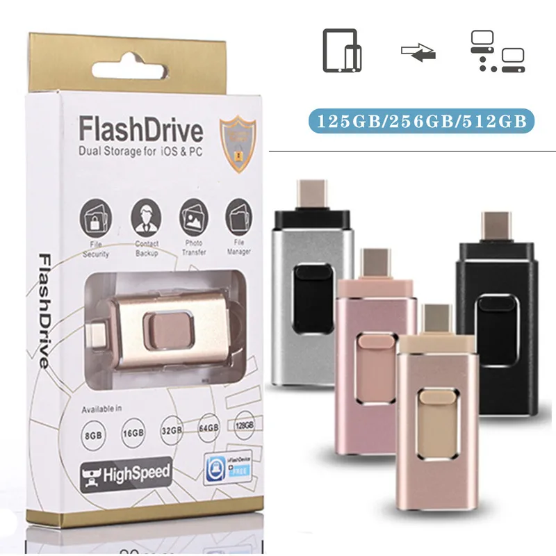 

for iPhone USB Flash Drive 256GB 512G USB 3.0 Pendrive 4in1 Mirco USB 3.0 1TB 2TB 128/64/32gb Memory Stick USB Key MFi Pen drive