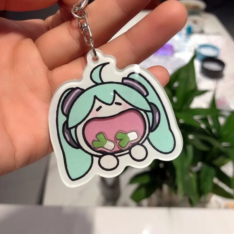 2026 New Hatsune Miku Acrylic Shaker Keychain, Cute Ins Cartoon Bag Pendant Minimalist Backpack Hanging Chain with Hole view 2