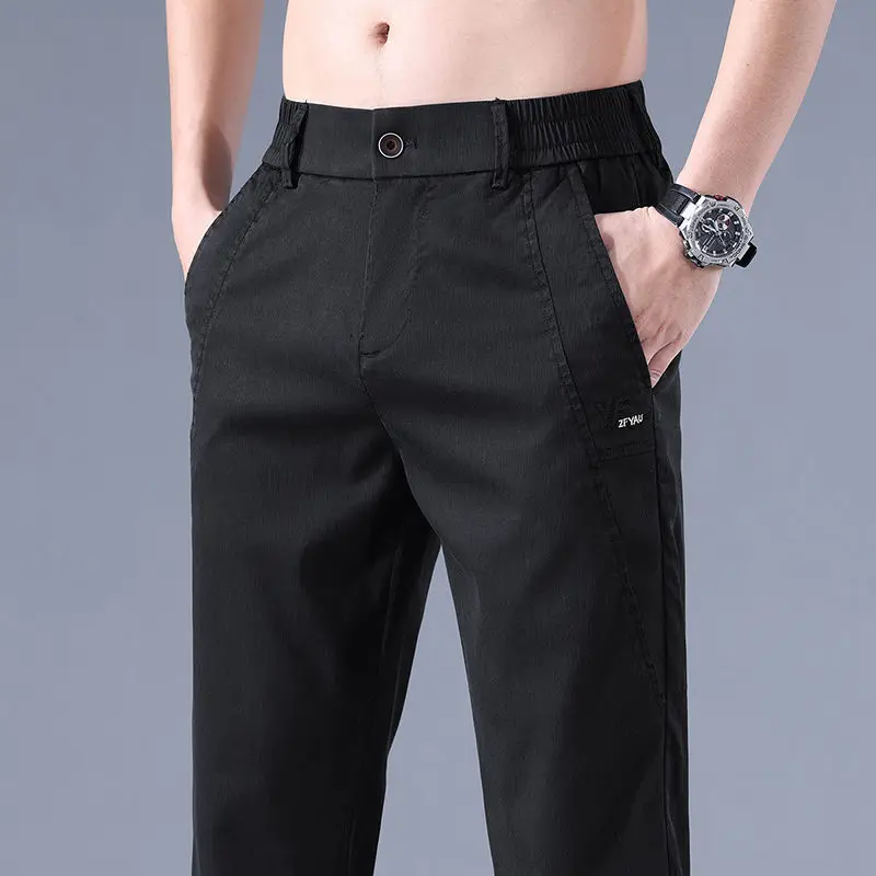 

Summer New Thin Breathable Versatile Pants Men's Solid Button Zipper Pockets Patchwork Fashion Korean Straight Trousers JJ339