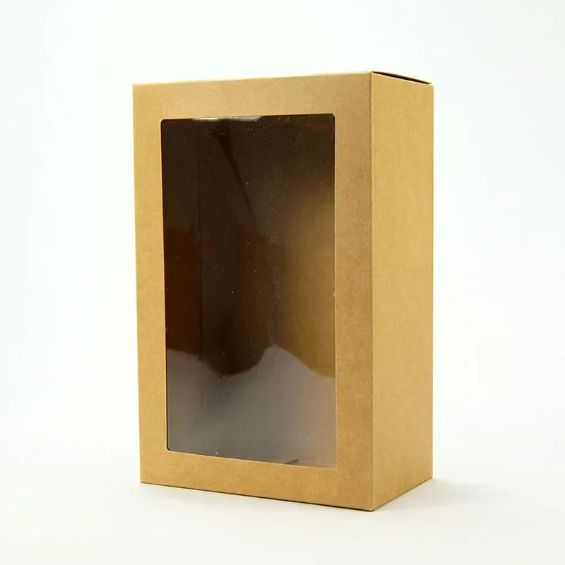 6pcs Rectangle Kraft Paper Box Christmas Gift Packaging Boxes With Clear Window New Year Wedding Party Cookie Candy Cake Boxes