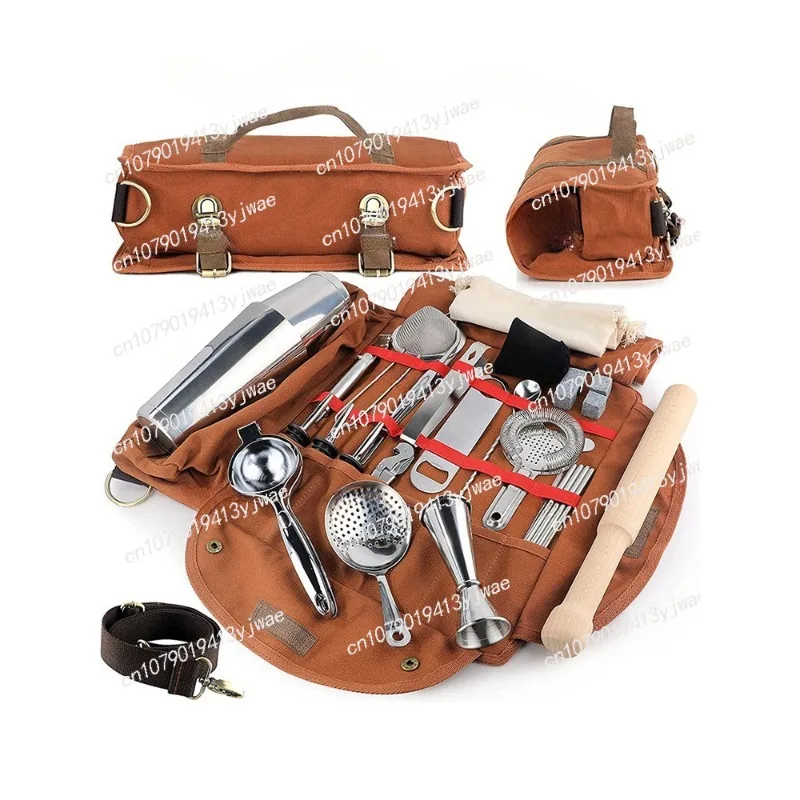 Bartender Kit Bar Wine Set Bag Canvas Tool Bag Cocktail Shaker Portable Buggy Bag