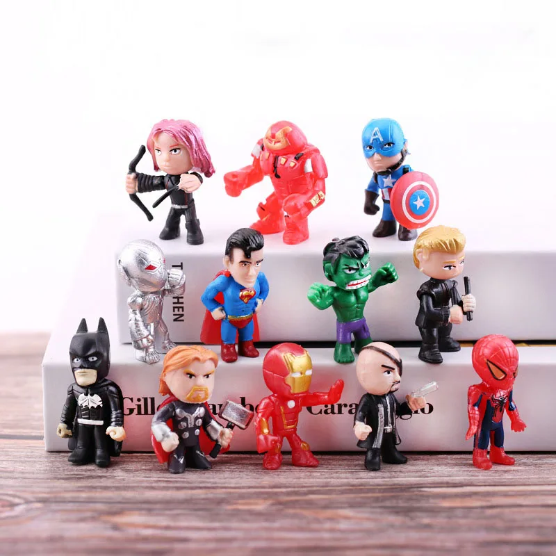 12 Pcs/Set Mini Figures Hulk Thor Spider Man Action Figure Superhero Model Toys For Children Christmas Gifts desktop decorations - view 2