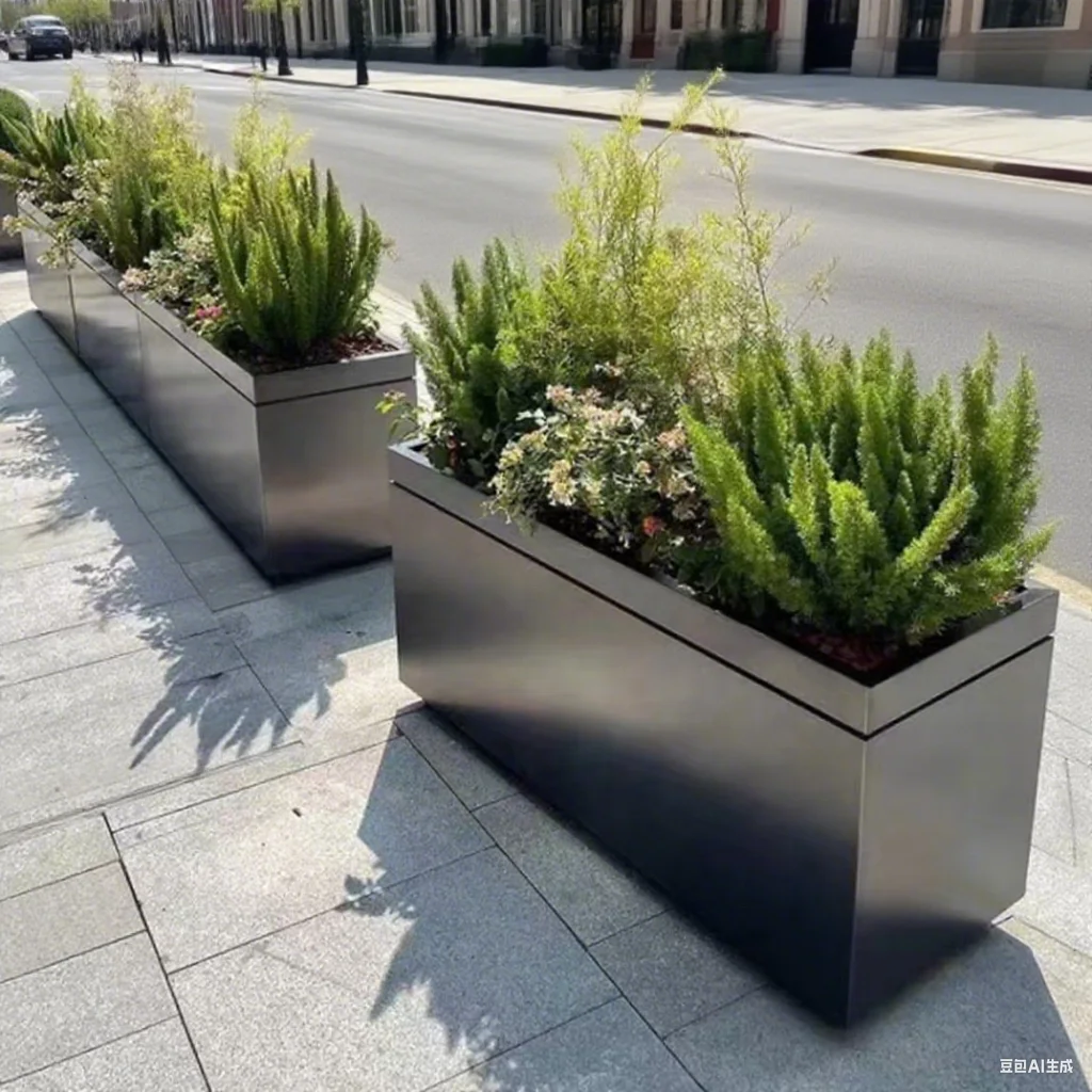 Stainless Steel Flower Box Planter Non-Toxic Outdoor Decorative Plant Holder for Balcony Patio Living Space Arrangement Square
