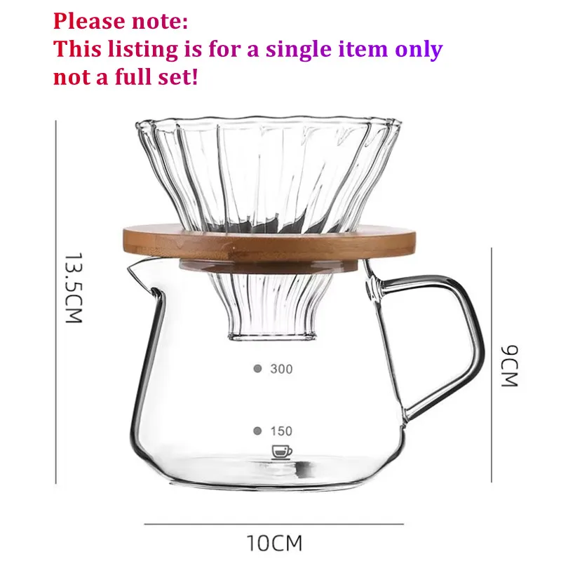 1pcs 300ml/600ml Pour Over Coffee Server Pot Glass Carafe 1-2cup/1-4cup Coffee Filter Funnel Drip Coffee Maker For Home Shop Bar