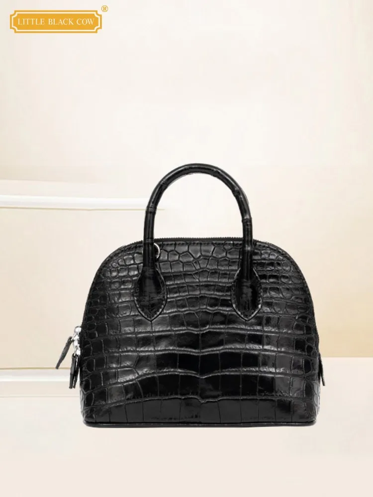 Casual Women Zipper Black Crocodile Leather Office Genuine Leather Handbag Fashion Lady Single Shoulder Crossbody Underarm Bags