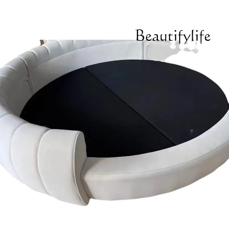 Fabric round Bed Cream Style Double Marriage Bed Modern Simple Home Master Bedroom Princess Large round Bed