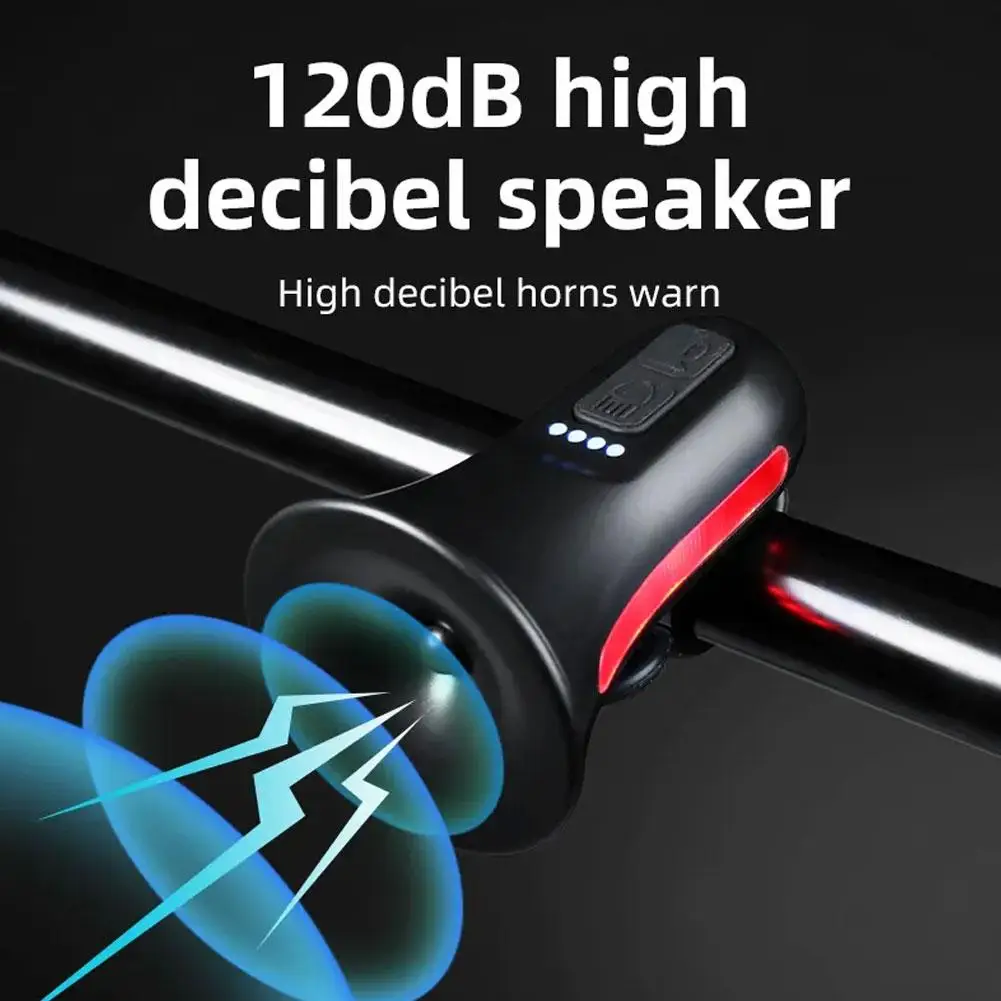 Bicycle Horn + Light 2in1 Cycling Equipment Usb Charging Mountain Ringtones Weatherproof Decibel Bike 5 120db High Horn Ele P5d6