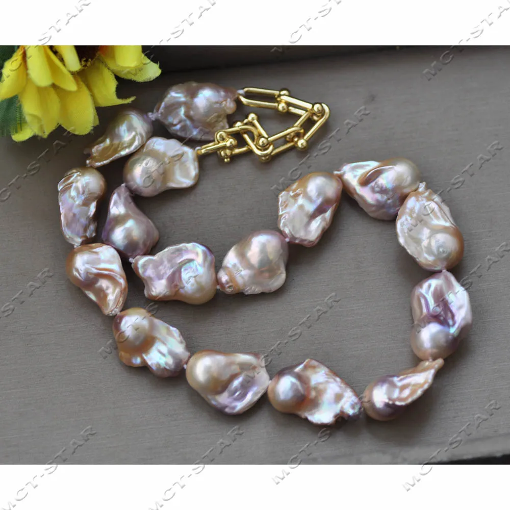 MTC·STAR SET 2 IN 1 28mm Peacock Lavender Baroque Pearl Necklace Bracelet Earring One Set Endless Ways to Wear It (Z14112 )