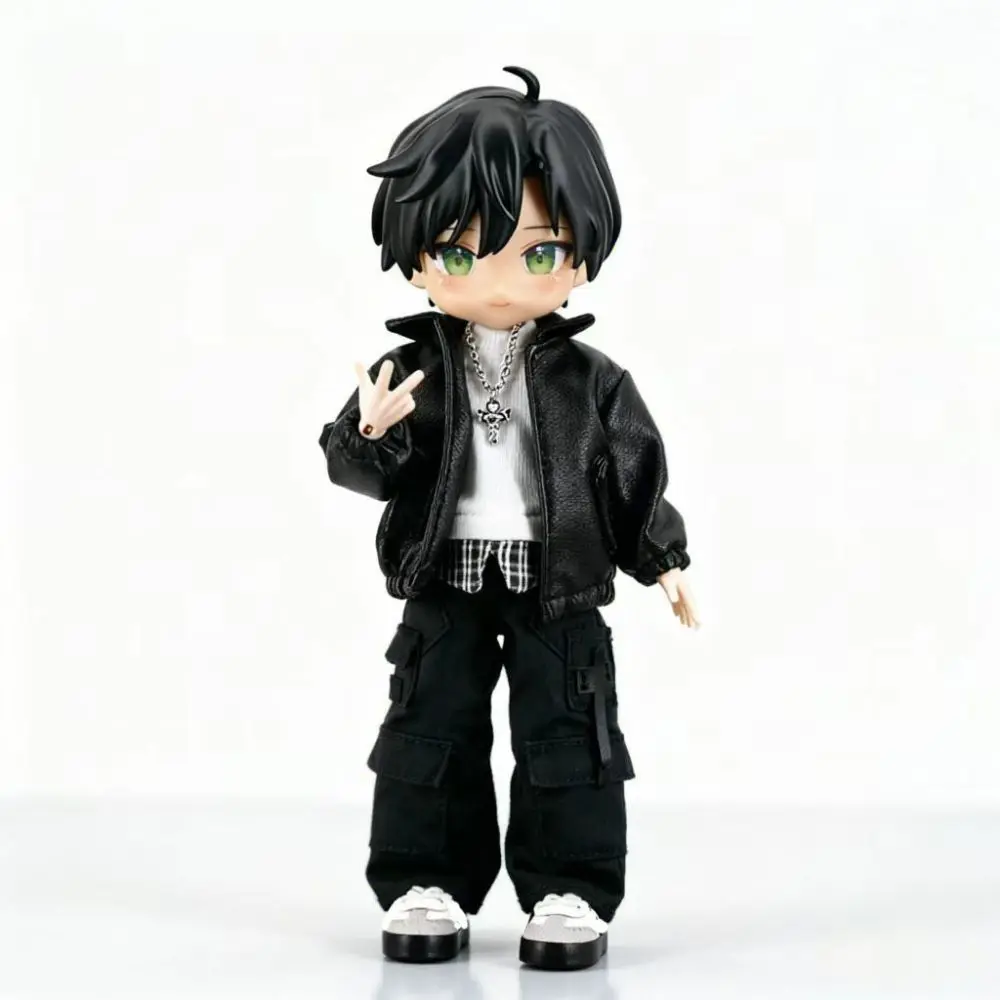 Fashion PU Leather Jacket Multistyles Mini T-shirt Pocket Pants Doll Outfit Clothes
