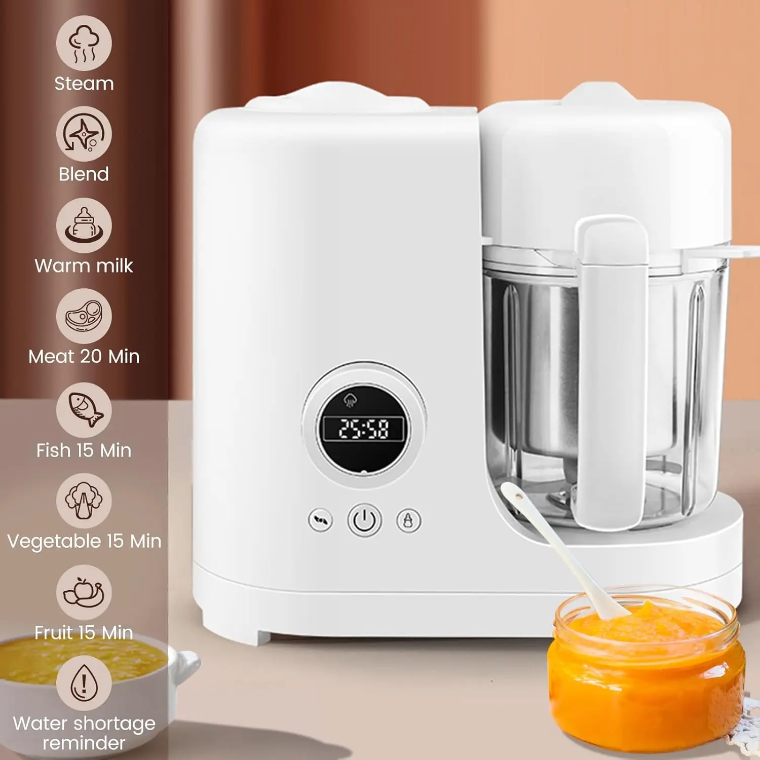 Baby Food Maker, Baby Food Processor with Steam Cook, Blender and Warmer, Multifunctional Baby Puree Maker for Infants Toddlers 