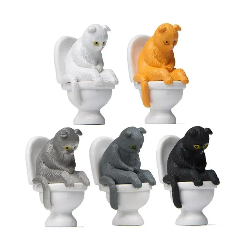 Mini Toilet Cat Figurine Fun Cartoon Resin Craft 5 Vibrant Color Options for Bedroom Desktop Housewarming Gift
