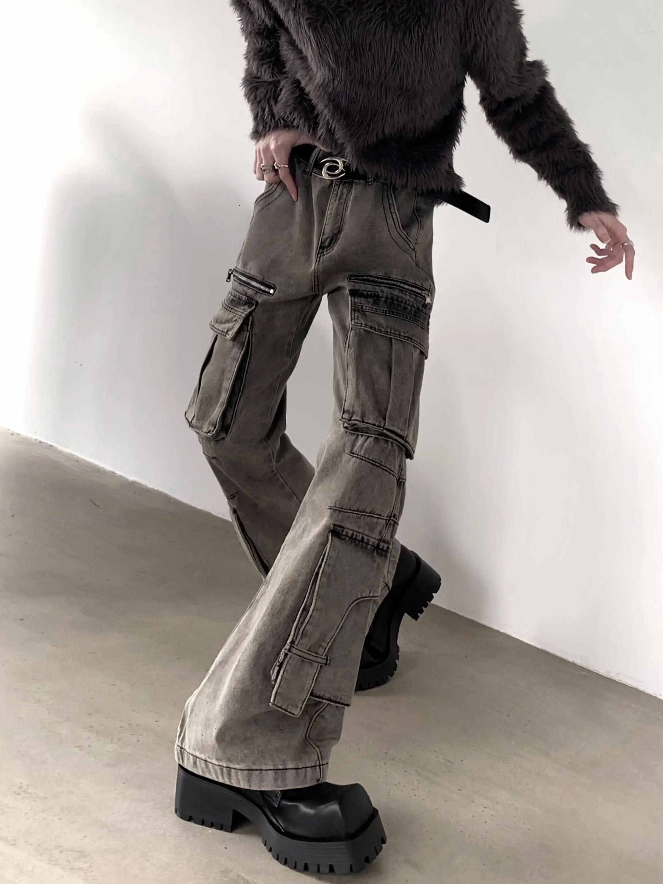 Autumn Mountain Wind Heavy Industry American Retro Multi-Pocket Men's Jeans High Street Vibe Cannon Workwear Pants