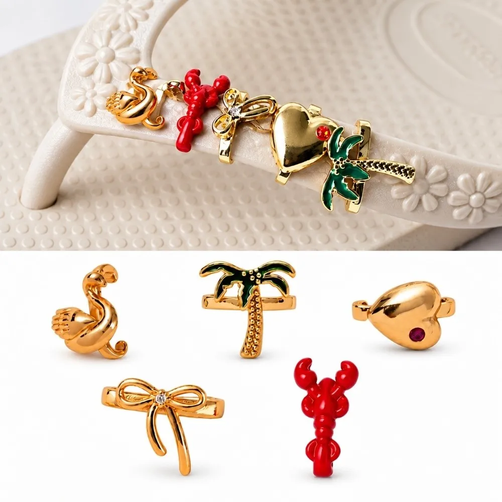 Metal Copper Flip Flop Charms DIY Decorations Trendy Beach Style Flip Flop Decorations Gold Heart Design