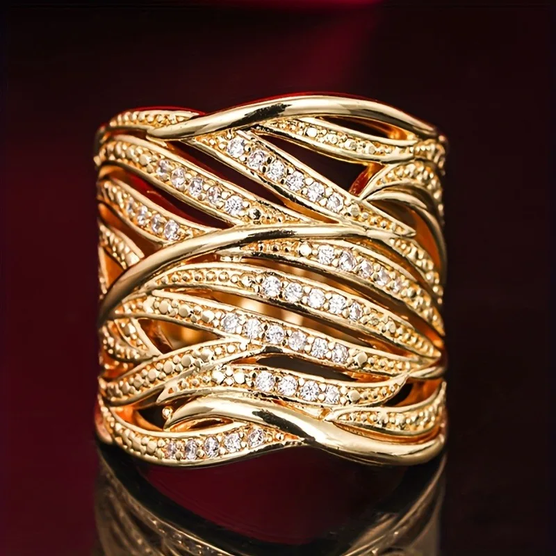 Luxurious Multi-layer Hollow Wide Ring Synthetic Zircon Jewelry Party Music Festival Banquet Fashion Accessories Decorations