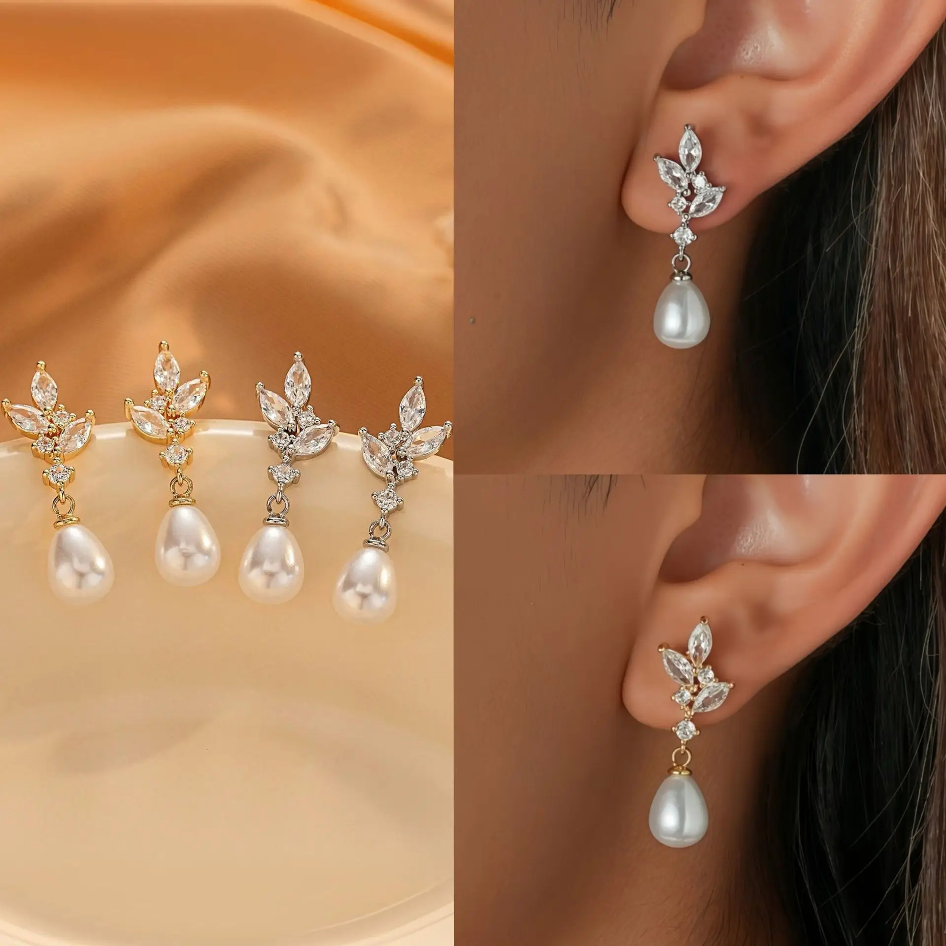 ليف الزركون العروس أقراط اللؤلؤ للنساء 2025 رائعة أنيقة مأدبة اكسسوارات الراقية ضوء فاخر قطرة الماء الأذن مربط #6