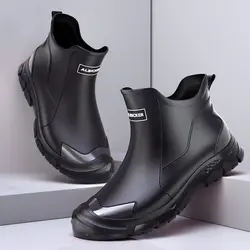 Men's Short Rain Boots Urban Water Boots Non-slip Wear-resistant Wading Boots Men's Trendy Lightweight Waterproof Rubber Shoes